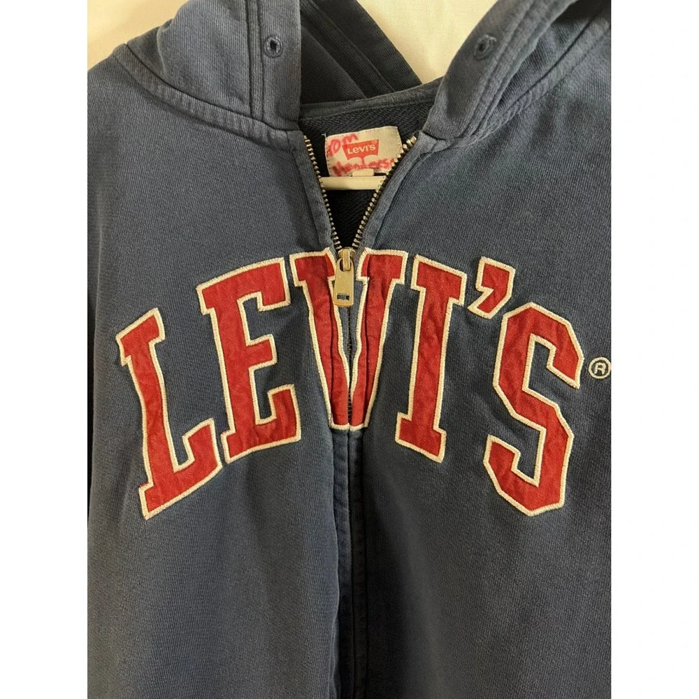 Levis Mens XXL Navy Blue Full Zip Hoodie Varsity Logo French Terry‎ Sweatshirt